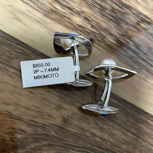 Mikimoto Sterling Silver Cufflinks with Pearl Accent  display picture 3